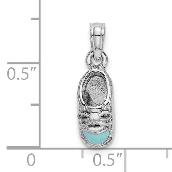 14k White Gold MINI Baby Shoe Charm Necklace with blue or pink enamel - Picture 4 of 11